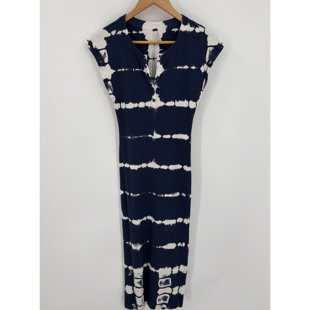 YFB Young Fabulous Broke Sz S Tie Dye Sleeveless Maxi Bodycon Dress Blue White